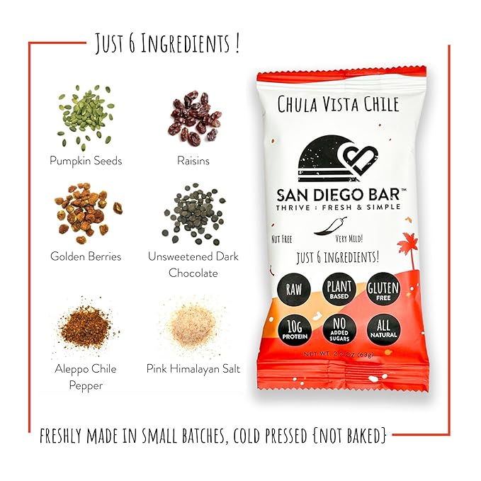 San Diego Bar-Chula Vista Chile | Chile Mild Heat | RAW & Vegan Protein Bars | Sugar-Free | Gluten