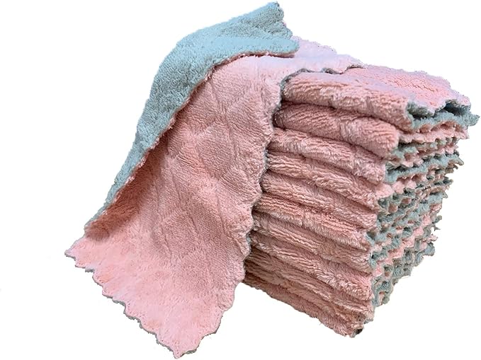 kimteny 12 Pack Kitchen Cloth Dish Towels, Premium Dishcloths, Super Absorbent Coral Velvet