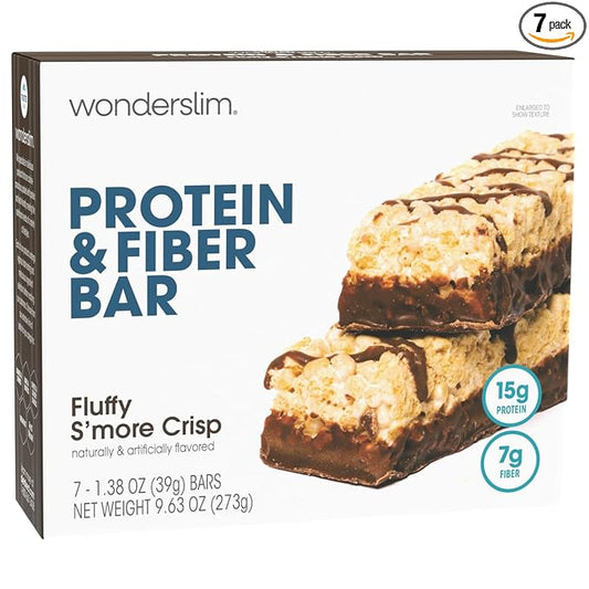 Wonderslim High Fiber Protein Bars, Fluffy S'more Crisp | 15g Protein, 8g Fiber | Low Sugar, Low