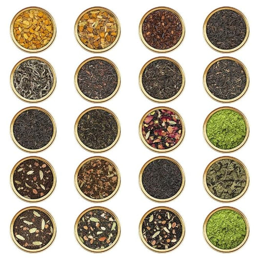 VAHDAM, World Top 20 Tea Sampler - Black, Green, Chai, Herbal & More | Assorted Loose Leaf Gift Set