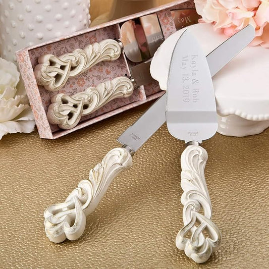 GIFTS INFINITY® Personalized Wedding Cake Knife and Server Set Free Engraving (2468) - Valentine's