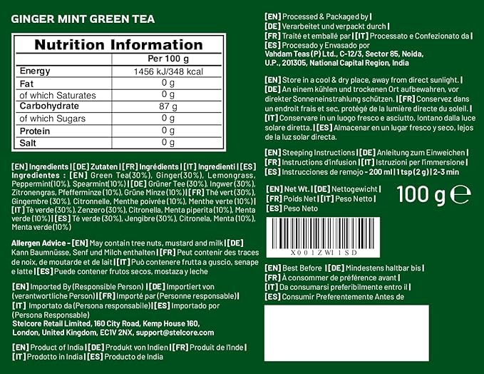 VAHDAM, Ginger Mint Green Tea Loose Leaf (50+ Cups, 3.5oz) Blend Of Ginger Tea & Mint Tea | Pure