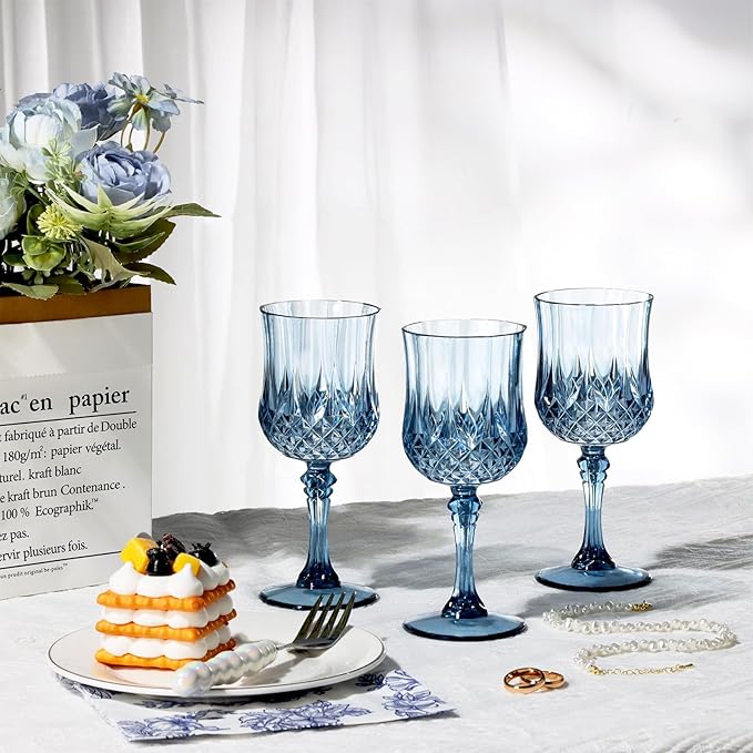 XUWAIDSGN 24 Pcs 7oz Plastic Vintage Wine Glasses Drinking Glasses Unbreakable Wedding Glassware
