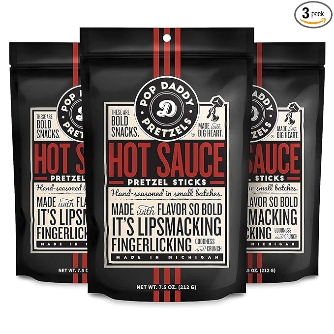 Pop Daddy Flavored Pretzels Sticks, Healthy Gourmet Pretzels Snacks, 7.5oz Individual Bags, 3 Pack