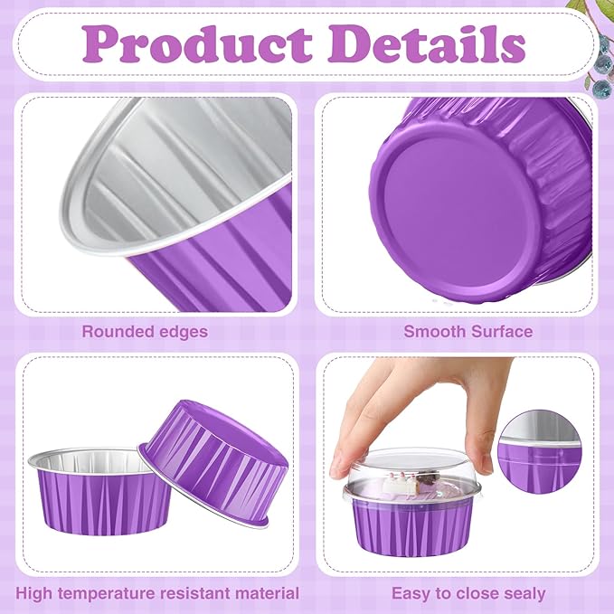 Gejoy 400 Pcs Aluminum Foil Baking Cups with Lids 5 oz Disposable Ramekins Mini Cake Pans Creme