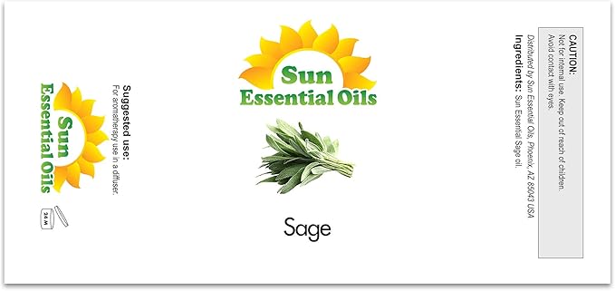 Sun Essential Oils ??Sage Essential Oil 4 oz with Dropper for Diffuser, Skin, Aromatherapy Massage