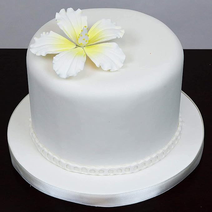 Global Sugar Art Hibiscus Sugar Cake Flowers, White with Yellow, Hawaiian Cake Flower Large 3 Count