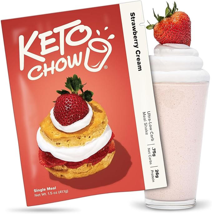 Keto Chow Strawberry Cream - Keto Meal Replacement Shake Powder - Nutritionally Complete - Low Carb