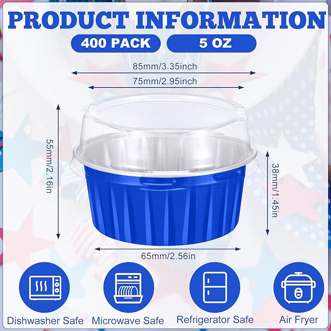 Gejoy 400 Pcs Aluminum Foil Baking Cups with Lids 5 oz Disposable Ramekins Mini Cake Pans Creme