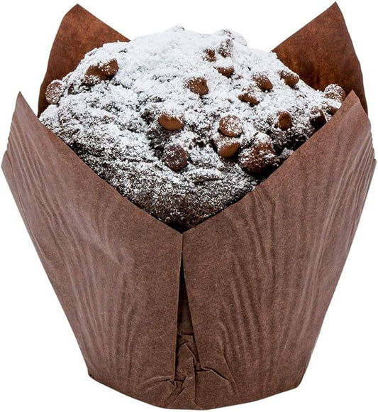 Restaurantware Panificio Premium 4 oz Brown Paper Tulip Baking Cup: Paper Baking Cups Perfect for