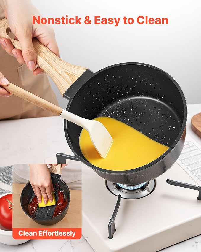 VEVOR 2.5 QT Saucepan, Nonstick Saucepan with Tempered Glass Lid, Multipurpose Cooking Sauce Pot