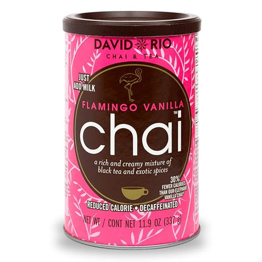 Flamingo Vanilla Decaffeinated Reduced Calorie Chai Tea Latte Mix, 11.9 Oz, Decaf Black Tea