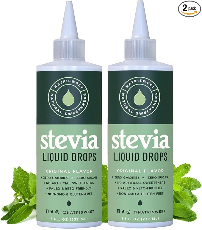 Natrisweet Liquid Stevia Drops, 8oz 2pack, Pure Sweetener from Stevia Extract, Plant-Based Sugar