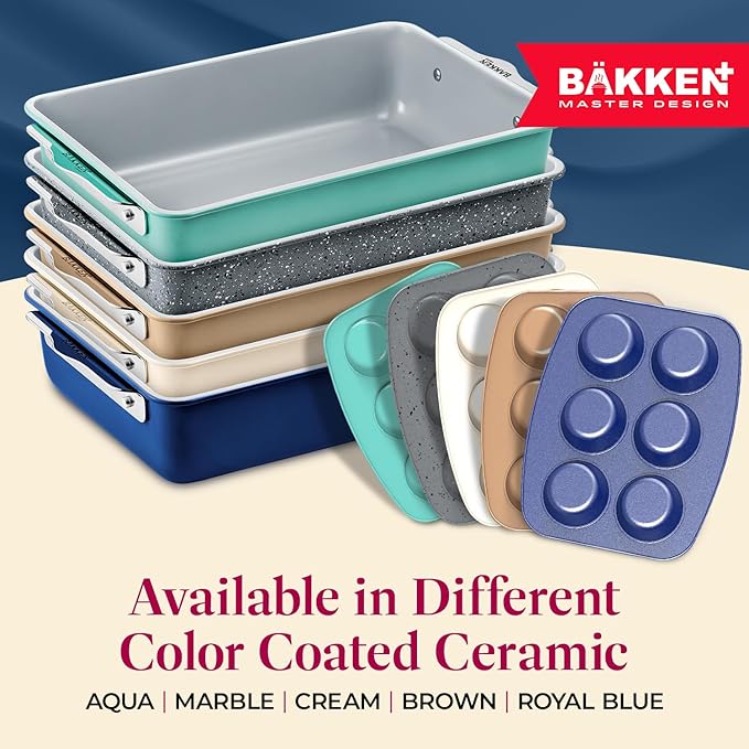 Bakken 8-Piece Stackable Bakeware Set - Ceramic Non-Stick Coating, Baking Sheets, Assorted Baking