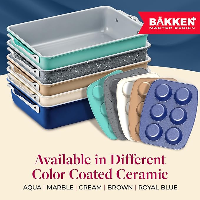 Bakken 8-Piece Stackable Bakeware Set - Ceramic Non-Stick Coating, Baking Sheets, Assorted Baking