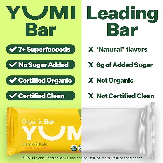 Yumi Organic Toddler Snacks Bars - Gluten-Free, No Added Sugar, 7+ Vegetables, Soft-Baked Crust