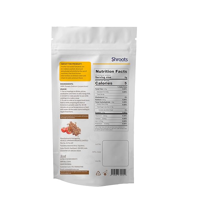 SHROOTS Dehydrated Tomato Flakes Pure Vegetarian Gluten-Free No Added Salt Easy Cooking Essential