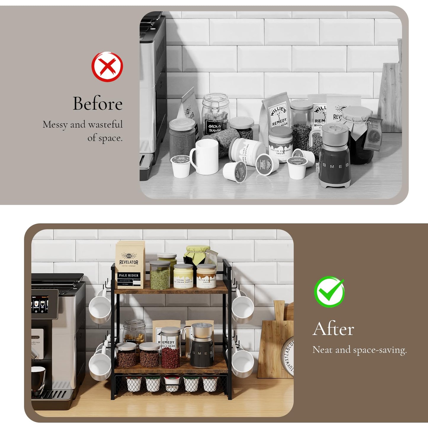 BCOZLUX Coffee Bar Organizer for Countertop, Coffee Station Organizer