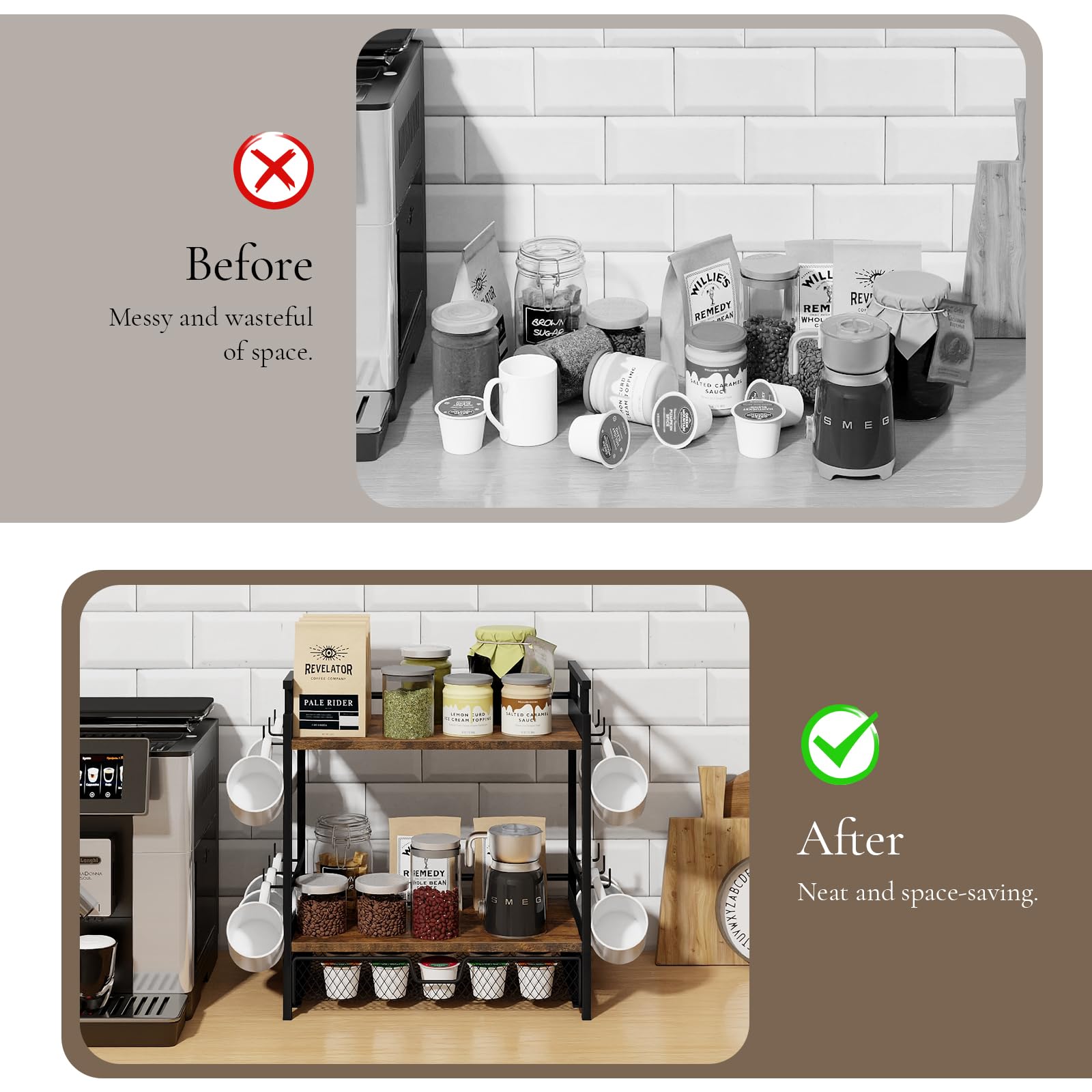 BCOZLUX Coffee Bar Organizer for Countertop, Coffee Station Organizer
