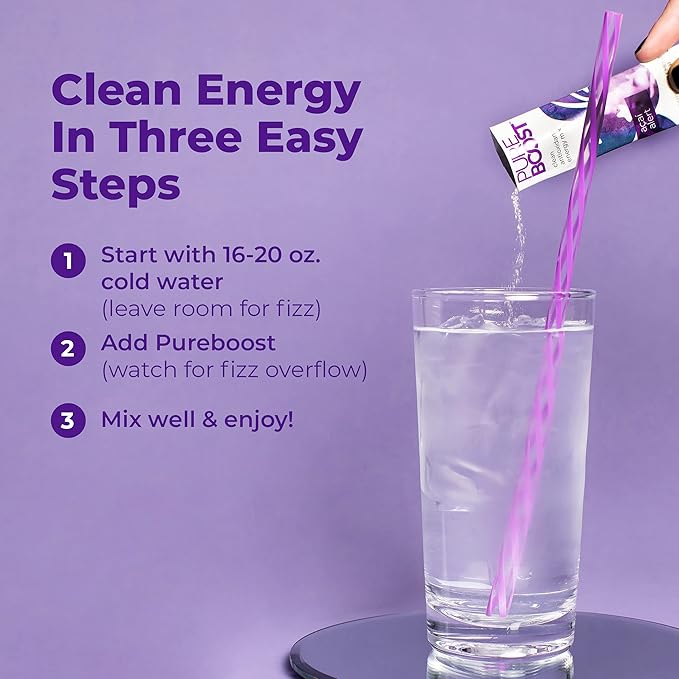Pureboost Clean Energy Booster, Refreshing Energy Drink Mix with B12 Vitamins, Electrolytes