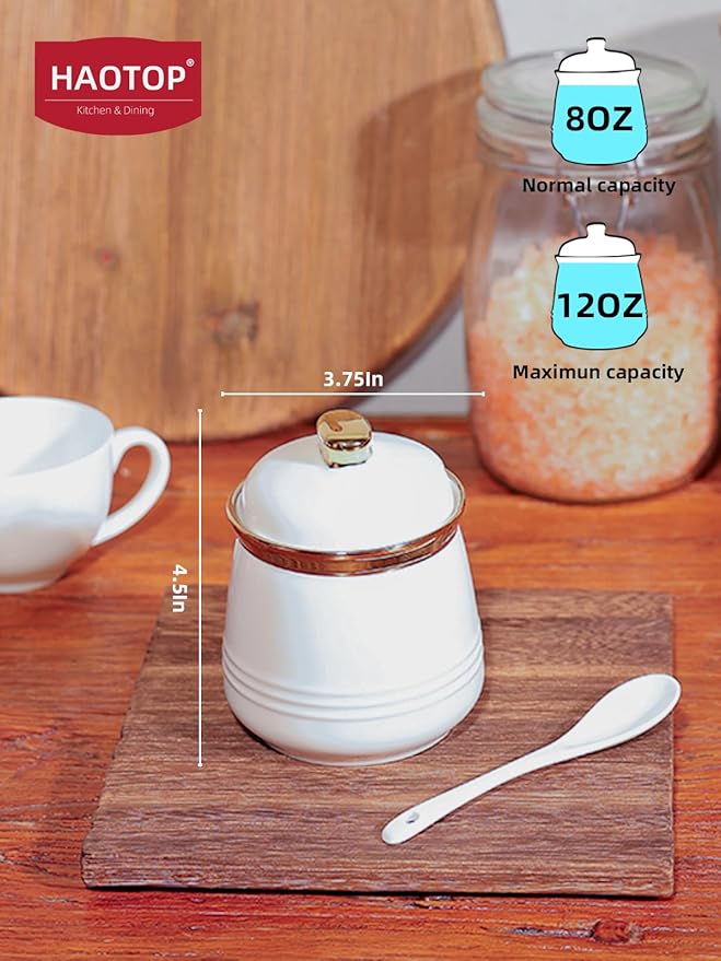 HAOTOP 12oz Sugar Bowl with Lid and Spoon,Simple Ceramic Sugar Jar Sugar Container Sugar Dispenser