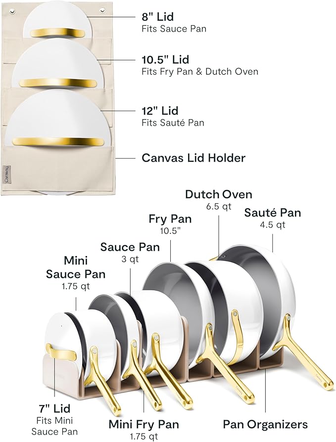 Caraway Deluxe Nonstick Ceramic Cookware Set (16 Piece) Pots, Frying Pans, Lids and Kitchen Storage
