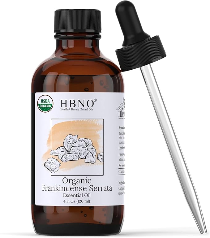 HBNO California Bottled Organic Frankincense Essential Oil 4 fl oz (120ml) - USDA Certified Oil