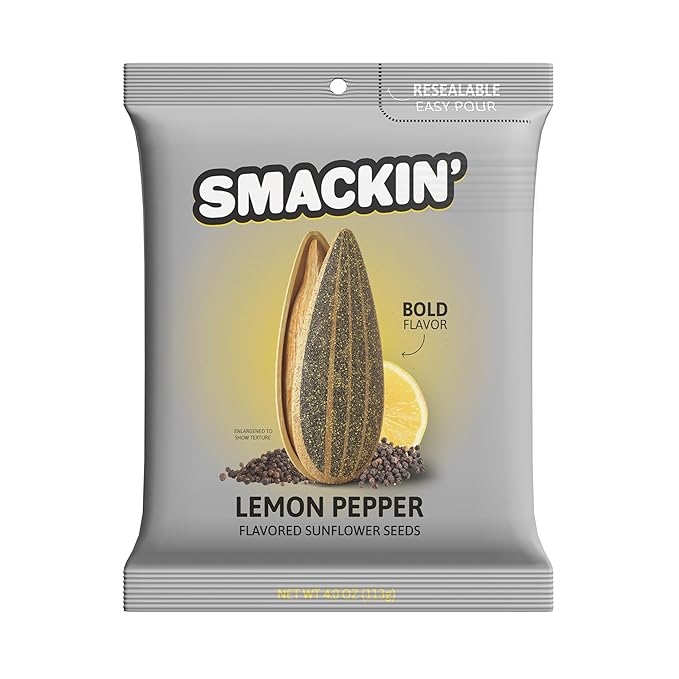 SMACKIN' - Jumbo Roasted Sunflower Seeds, No Salty Burn, American Made, Easy Pour & Seal - Lemon