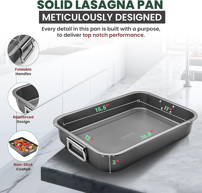 Large Lasagna Pan 12??x 16??- Heavy-Duty Nonstick Casserole Dishes for Oven - Convenient Deep