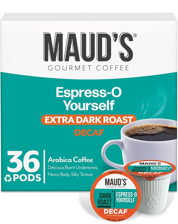 Maud's Decaf Espresso Roast Coffee Pods, 36 ct, Decaffeinated Dark Roast Recyclable Single Serve
