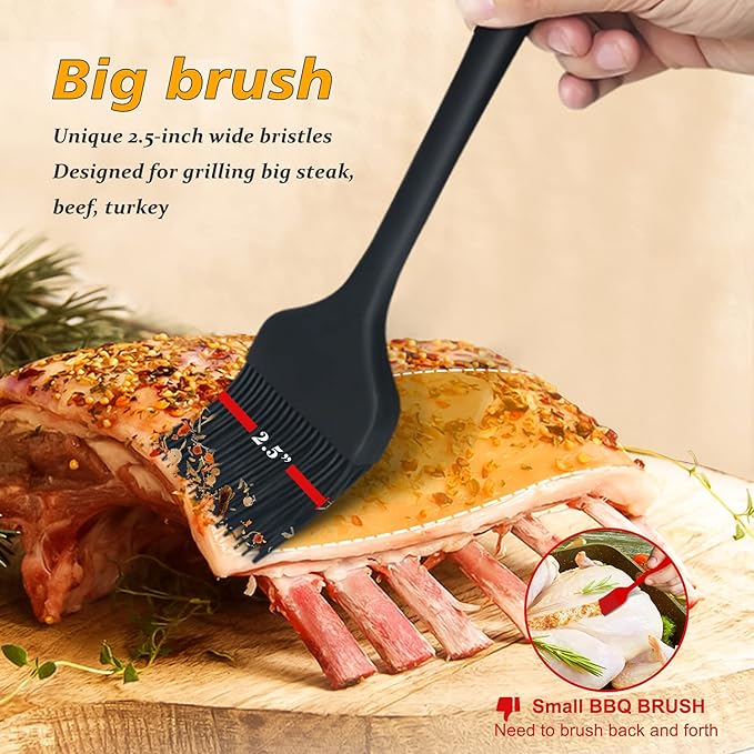 Walfos 3 Size Basting Brush, High Heat Resistant Silicone Pastry Brushes for Barbecue, Baking