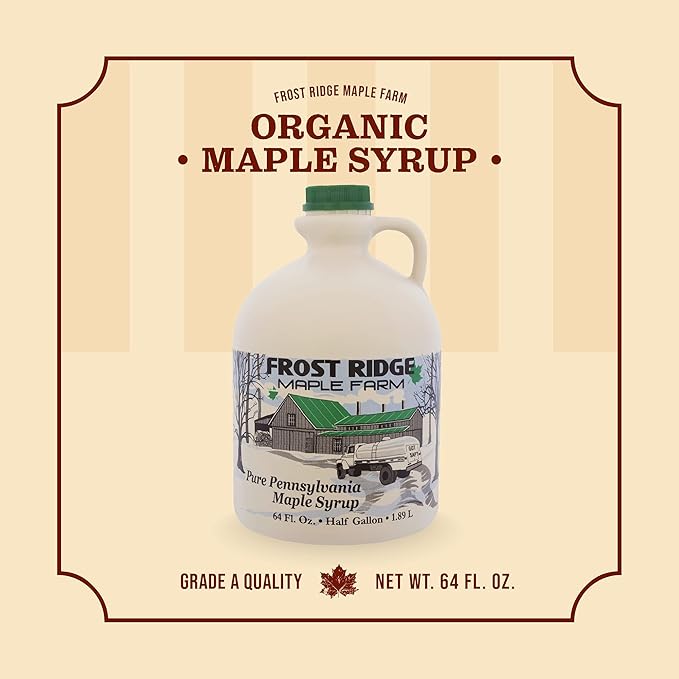 Frost Ridge Maple Farm, Organic Maple Syrup, Grade A, Half Gallon (64 FL Oz), Dark Robust (formerly