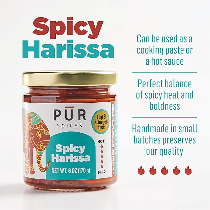 PUR Spices Original Spicy Harissa Paste I Hot Sauce for Cooking and Dipping I Spicy Chili Pepper