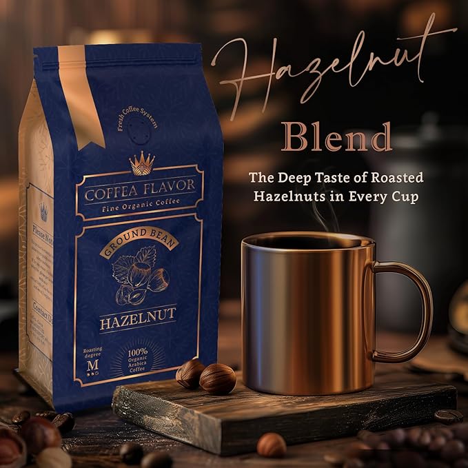 Coffea Flavor Fine Organic Coffee - Hazelnut Ground Coffee Medium Roast | 100% Arabica Coffee|