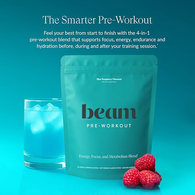Beam Pre Workout Powder for Energy, Focus & Endurance ??Natural Caffeine from PurCaf, Cognizin