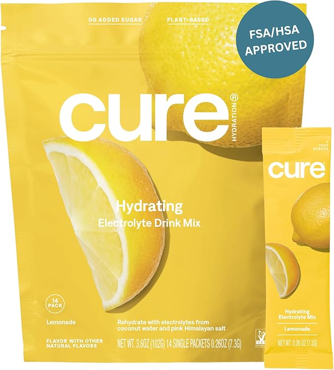 Cure Hydration | Plant-Based Electrolyte Drink Mix | No Added Sugar | FSA & HSA | Dehydration