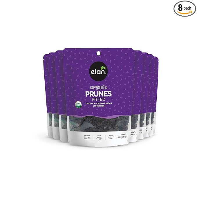 Elan Organic Pitted Prunes, Natural Dried Fruit, No Sugar Added, Sulphite-free, Non-GMO, Vegan