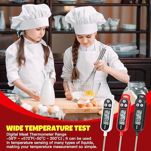 6 Pcs Instant Read Meat Thermometer with Long Probe 9.65 Inch Kitchen Cooking Food Candy Waterproof