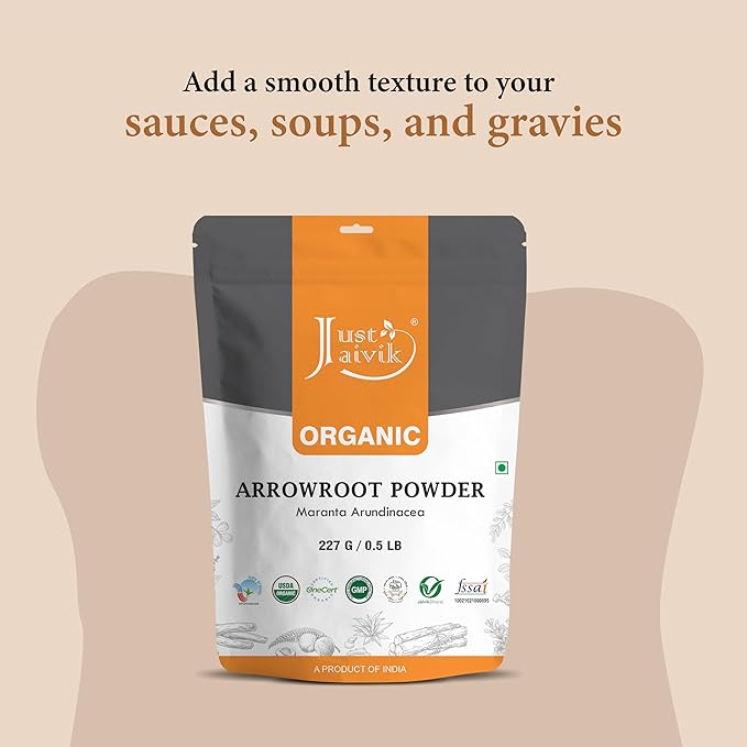 Just Jaivik USDA Certified Organic Arrowroot Powder - Gluten Free, Non GMO, Vegan Friendly, Natural