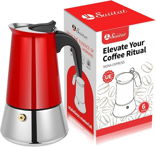 Moka Pot, 6 Cups (10.6 oz) Stovetop Espresso Maker, 304 Stainless Steel Moka Pot, Induction
