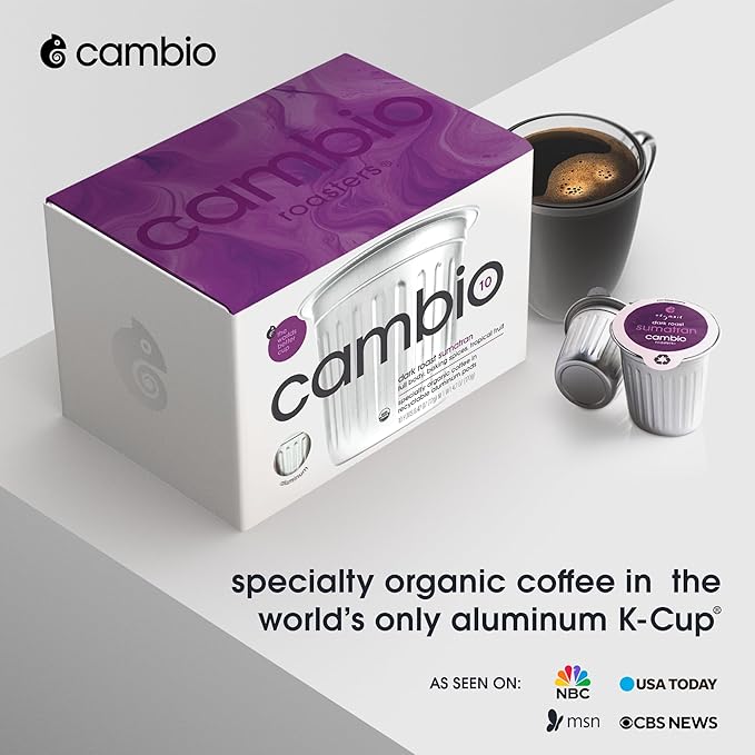 Cambio Roasters Sumatran Keurig Organic Coffee K Cups, Only Aluminum Keurig Coffee Pods with