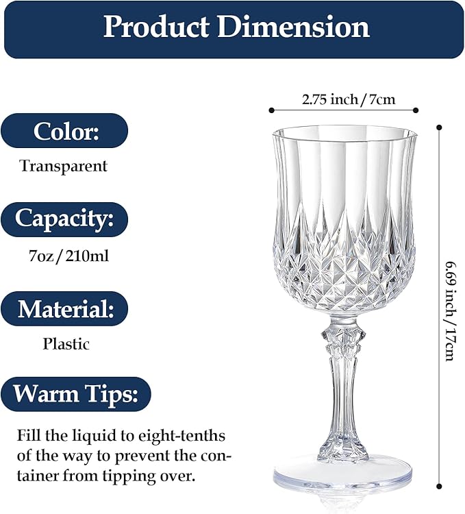 XUWAIDSGN 24 Pcs 7oz Plastic Vintage Wine Glasses Drinking Glasses Unbreakable Wedding Glassware