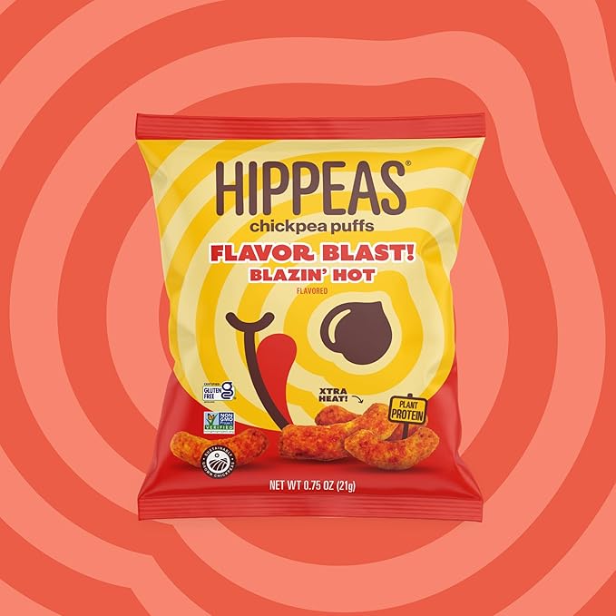 Hippeas Chickpea Puffs, Flavor Blast: Blazin' Hot, 0.75 Ounce (Pack of 18), 3g Protein, 2g Fiber