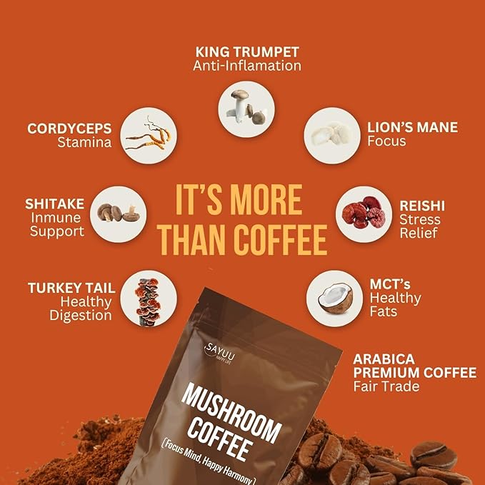 SAYUU Mushroom Coffee Blend ??Focus, Energy & Harmony ??Vegan, Functional Mushrooms, Cordyceps