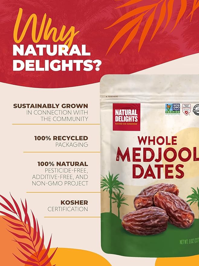 Natural Delights Medjool Dates – Large & Plump Non-GMO Verified, Good Source of Fiber, Naturally