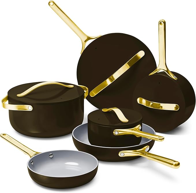 Caraway Deluxe Nonstick Ceramic Cookware Set (16 Piece) Pots, Frying Pans, Lids and Kitchen Storage