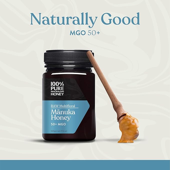 100% Pure New Zealand Honey - MGO 50+ Multifloral Mānuka Honey, Raw Mānuka, 17.6 Ounce (500g) (Pack