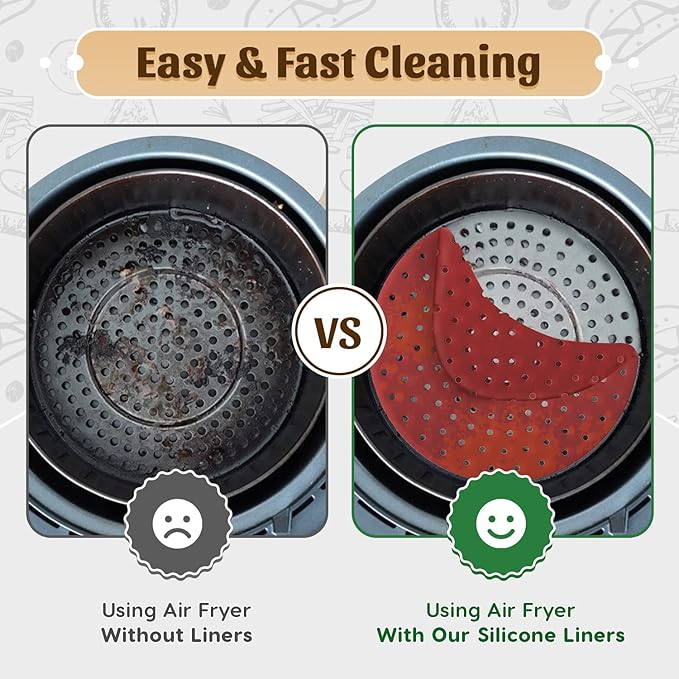 Reusable Round Silicone Air Fryer Liners (9 Inch, 3 Pack) by Linda’s Essentials - Non-Stick