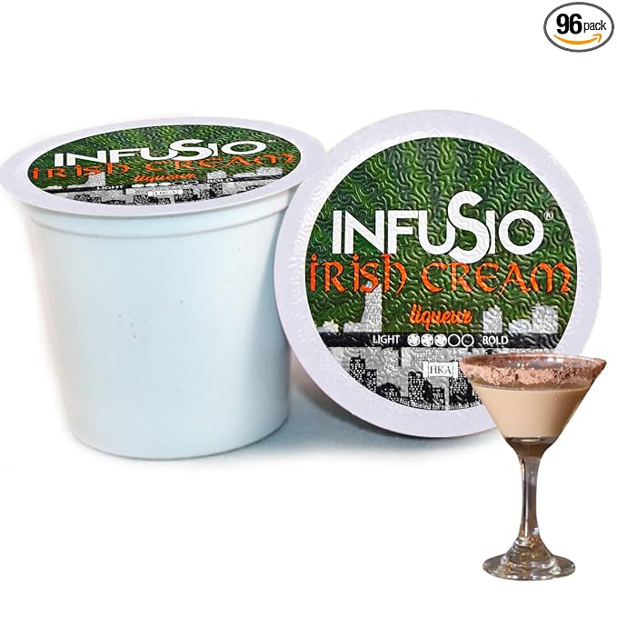 InfuSio Coffee Pods 96 Count Irish Cream Flavored Medium Roast Single serve Coffee pods for Keurig