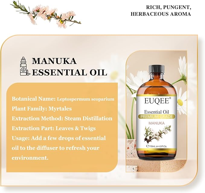 Manuka Essential Oil 118ml Large Capacity Pure Manuka Oil with Glass Dropper for Skin, Diffuser